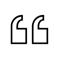 A line drawing of a quote icon on a white background.