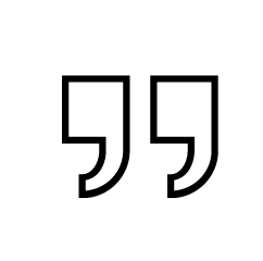 A line drawing of a quote icon on a white background.