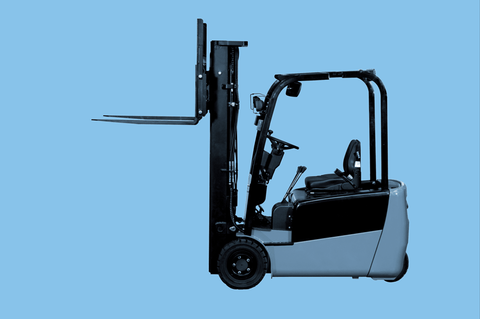 A forklift is sitting on a blue background.