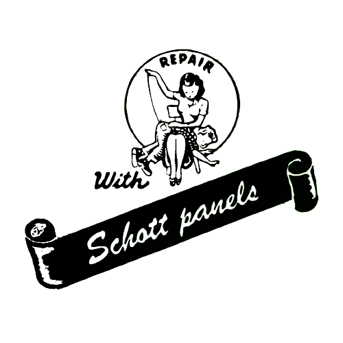 A black and white logo for a company called schott panels