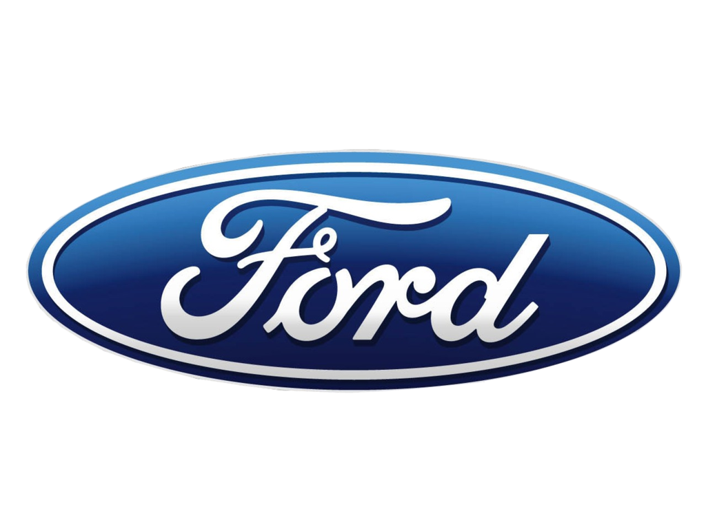 A blue and white ford logo on a white background.