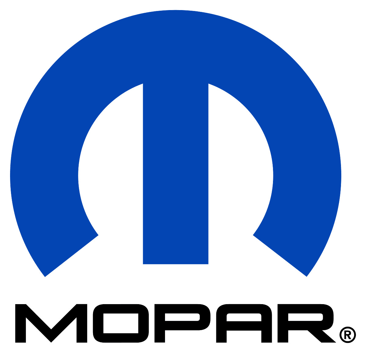 A blue mopar logo on a white background