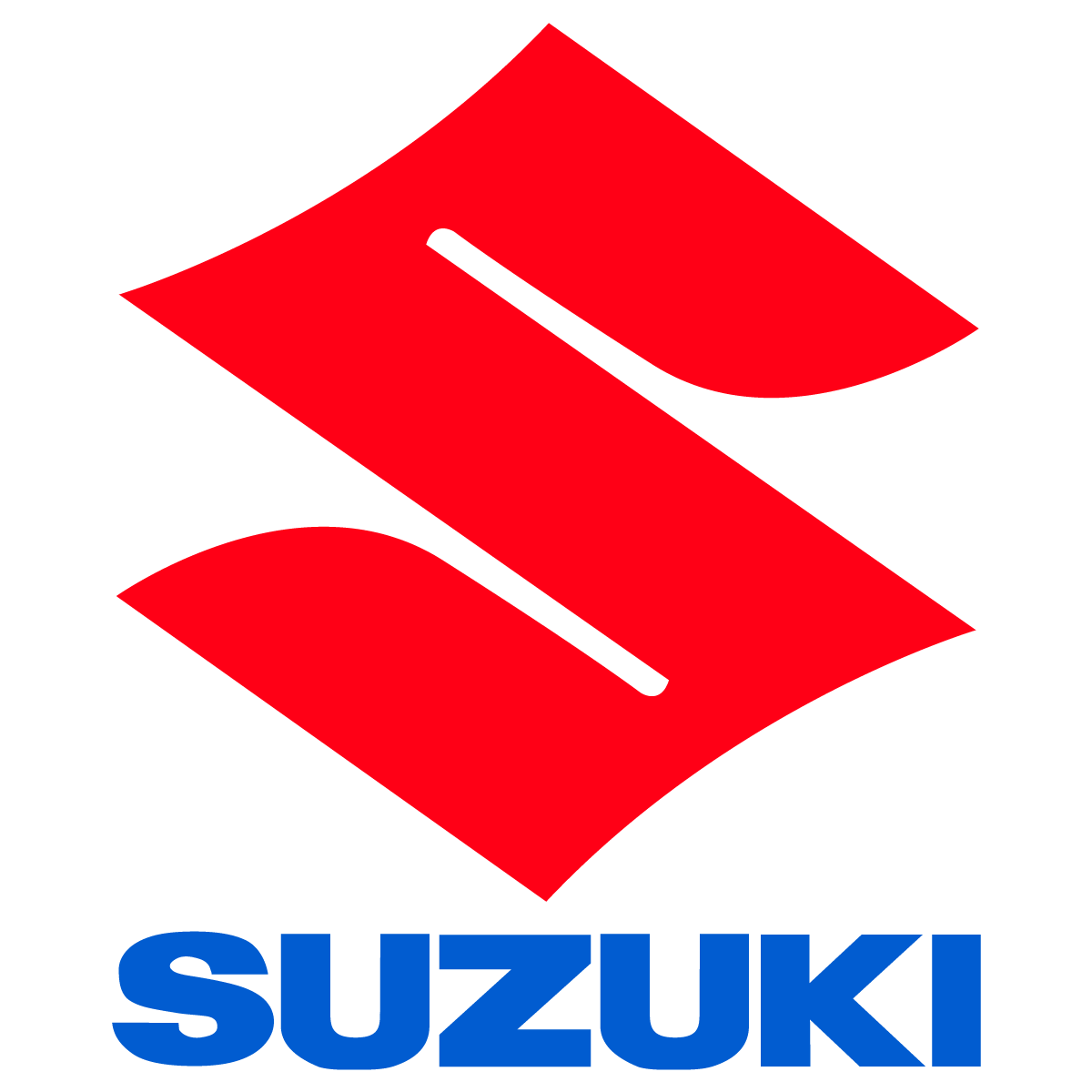 A red and blue suzuki logo on a white background