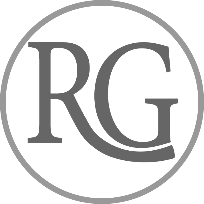 The letter rg is in a circle on a white background.