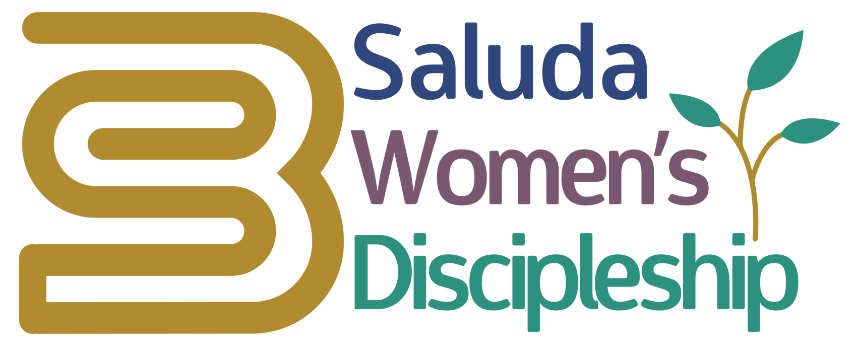 The logo for saluta women 's discipleship with a plant in the middle.