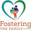 A logo for fostering the family with a heart and people in it.