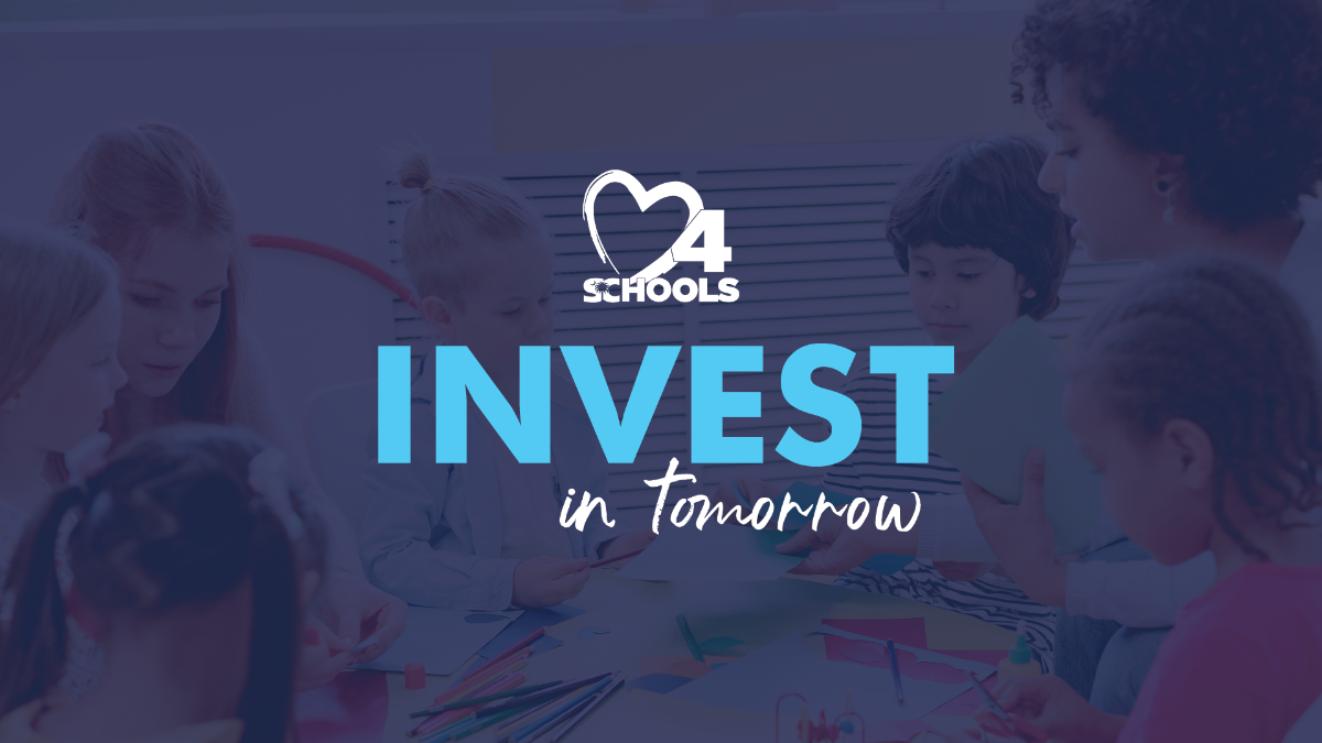Heart4schools - INVEST in Tomorrow blue logo with 