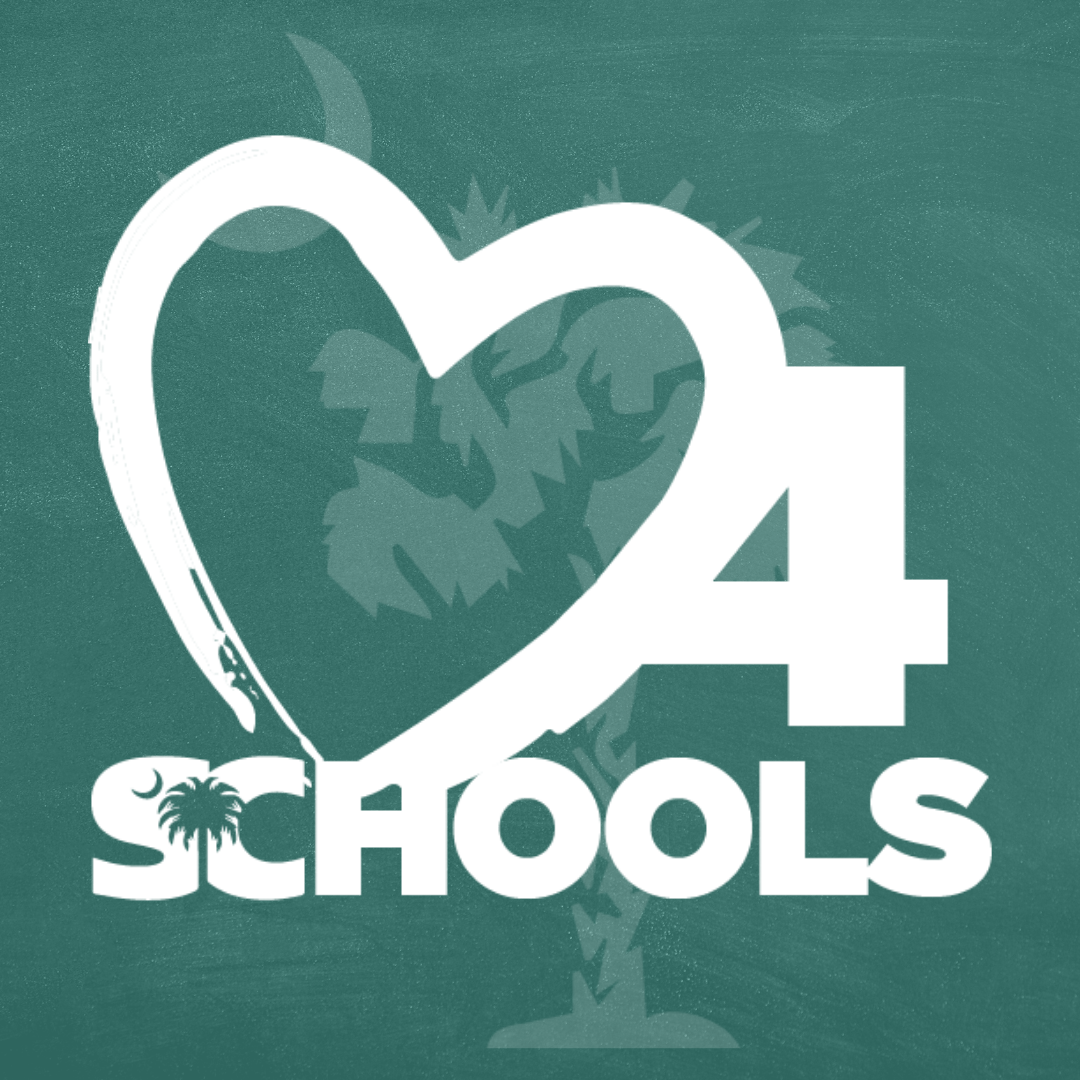 Heart4Schools, SC. South Carolina Heart for Schools green logo for the Palmetto State serving children and staff in our schools, loved by their church, Christian, and Baptist community.