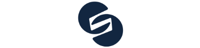 A blue and white logo on a white background.