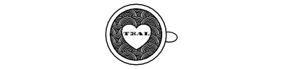A black and white Logo of a cup of coffee with a heart in the middle.