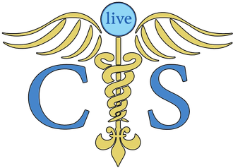 Logo with caduceus,