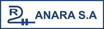Logotipo de ANARA SA: un rectángulo azul con un símbolo 