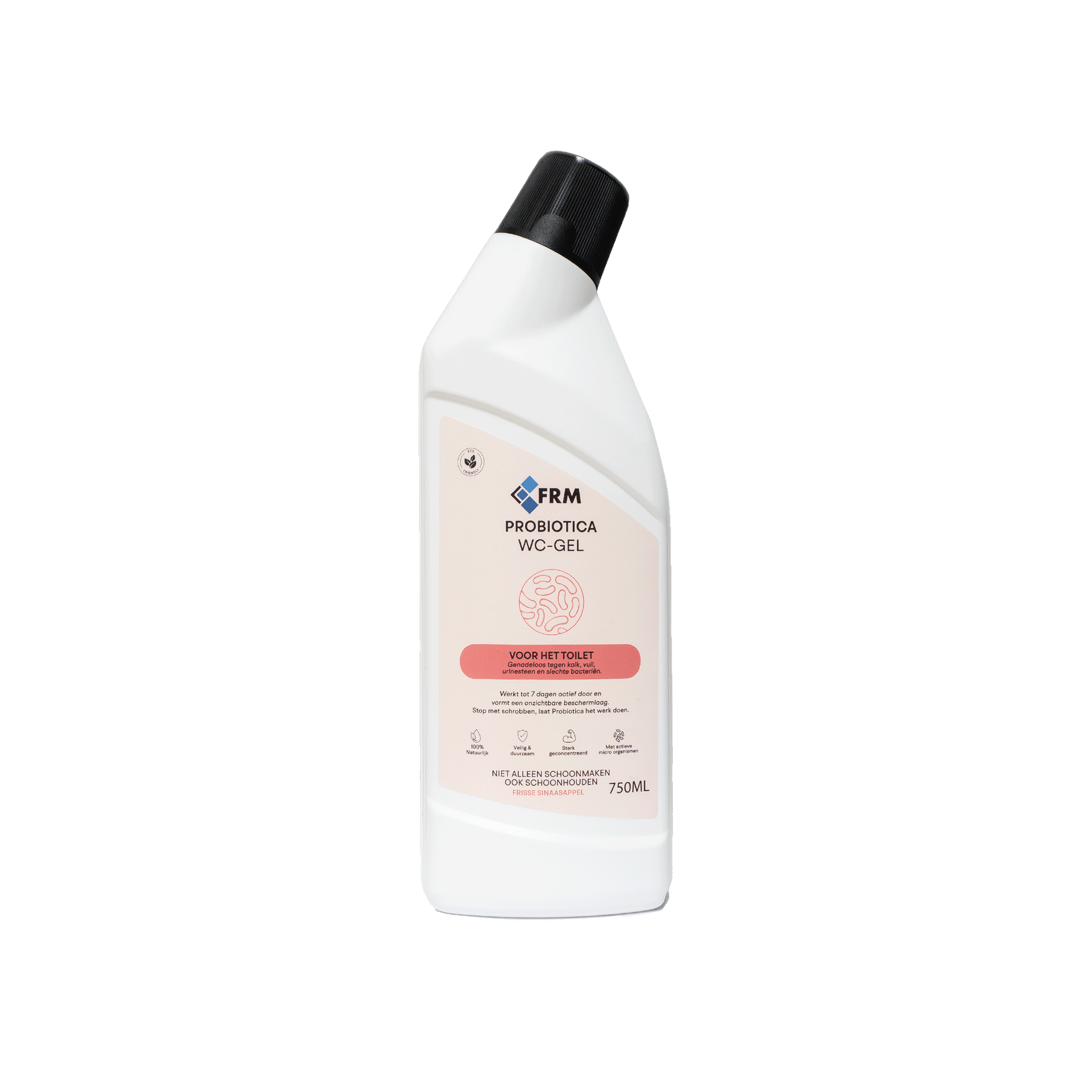 Een witte fles FEM Intimate Hygiene Wash met een zwarte dop, voorzien van een lichtroze etiket op een witte achtergrond.