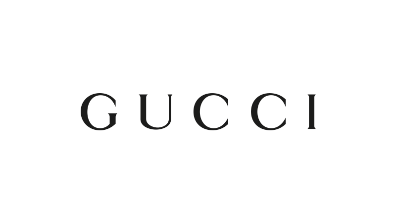 Logo Gucci in testo nero su sfondo bianco.