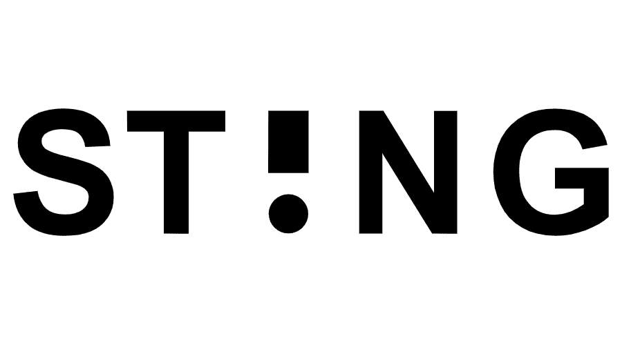 Logo ST!NG in testo nero su sfondo bianco.
