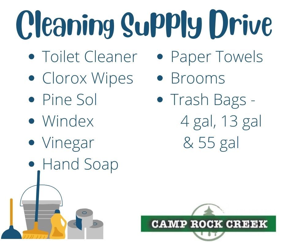 Cleaning supply drive request: Toilet cleaner, Clorox wipes, Pine Sol, Windex, vinegar, hand soap, paper towels, brooms, etc.