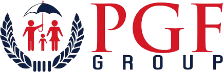 PGF Group logo with red lettering and a blue-and-red family emblem in a circular laurel wreath