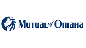 Mutual of Omaha logo with blue lion icon and blue text on white background