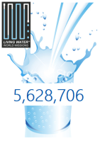 Blue water splashing from a glass with the number 5,628,706 and a Living Water logo