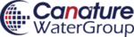 Canature Water Group logo in blue and red text with globe icon