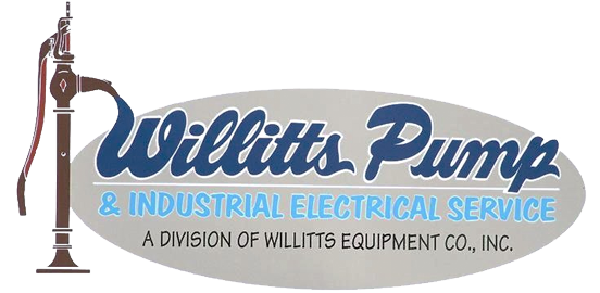 Willitts Pump & Industrial Electrical Service logo with blue text and a maroon pump graphic