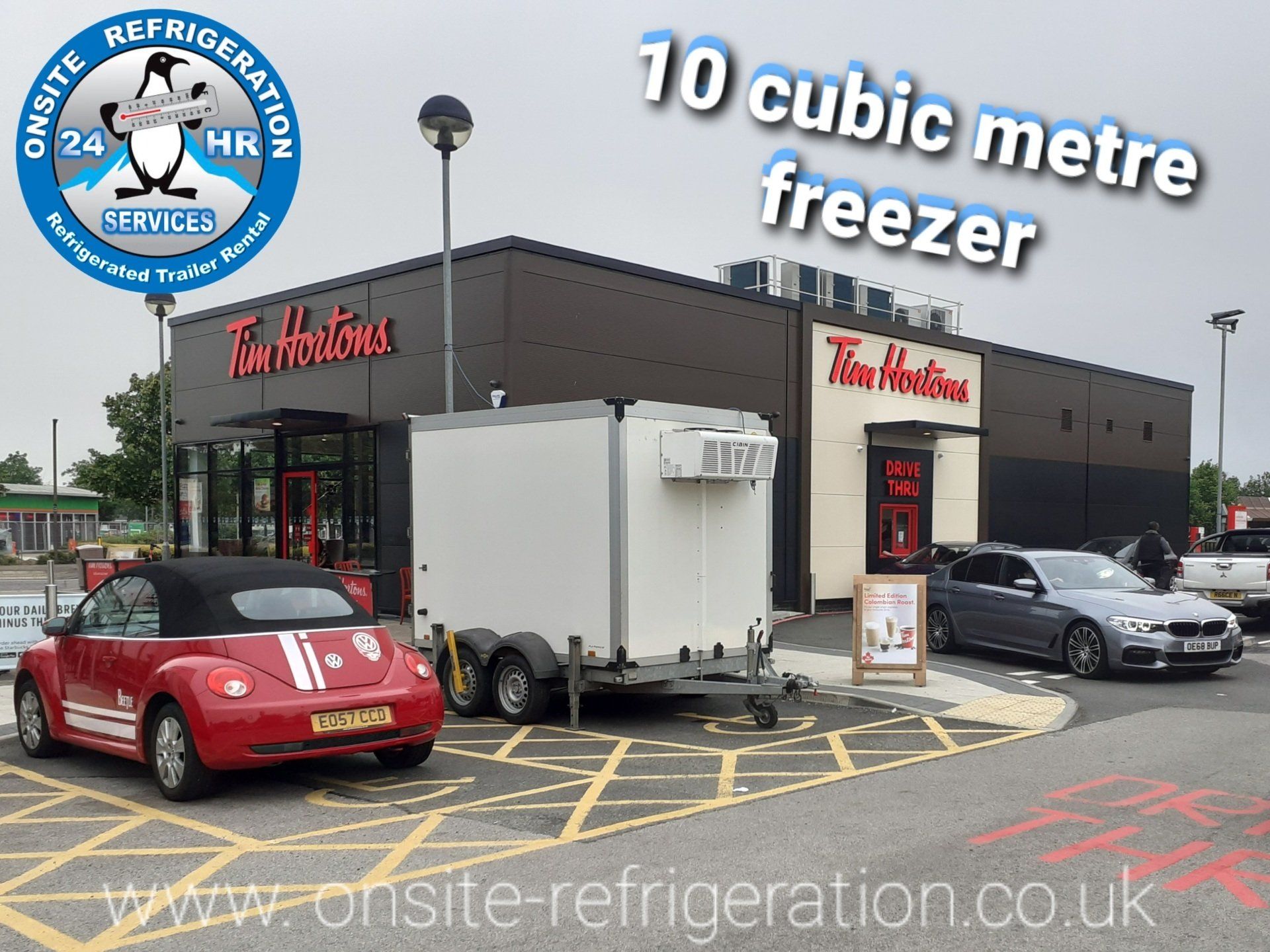 freezer trailer parked outside a restaurant