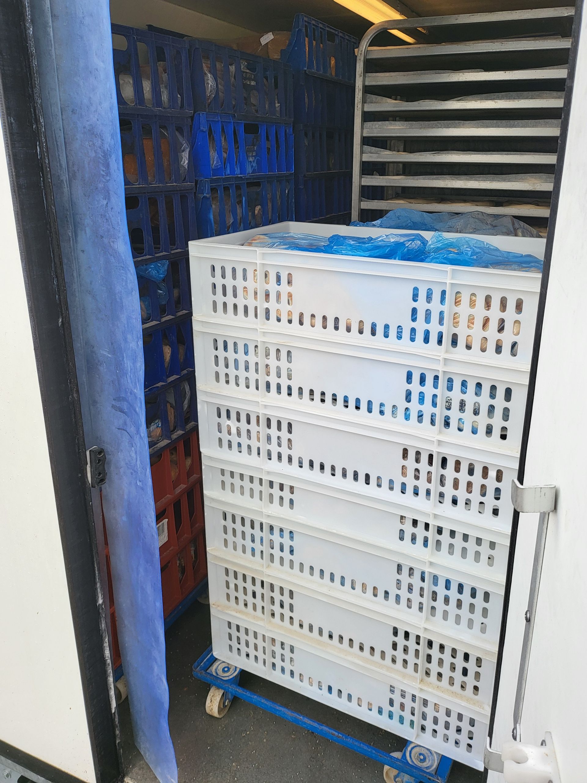 Creates of food inside a freezer trailer