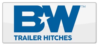 A blue and white logo for bw trailer hitches