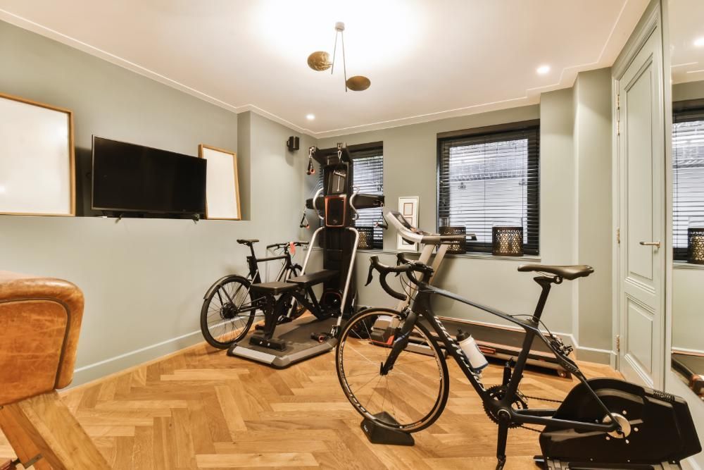 home gym with two bikes