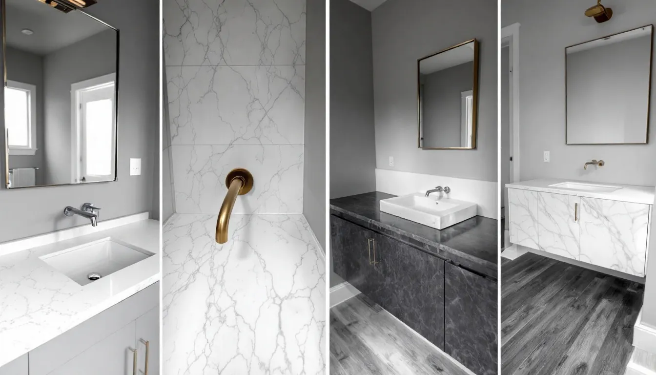 Various popular bathroom countertop options available for remodels in West Hartford.