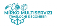 Turquoise logo for Mirko Multiservizi Traslochi e Sgomberi with moving box icons