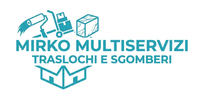 Turquoise logo for Mirko Multiservizi Traslochi e Sgomberi with moving box icons