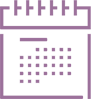 Purple calendar icon with a spiral binding and date grid