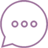 Purple outline of a speech bubble with three dots inside on a white background