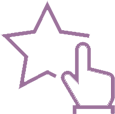 Hand tapping a purple outlined star icon on a white background