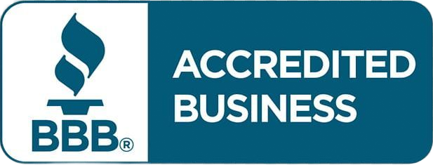 BBB Accredited Business logo, white background with blue flame and text “Accredited Business”.