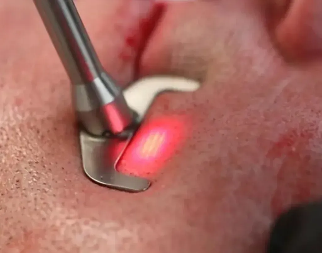 A person is getting a laser treatment on their face.