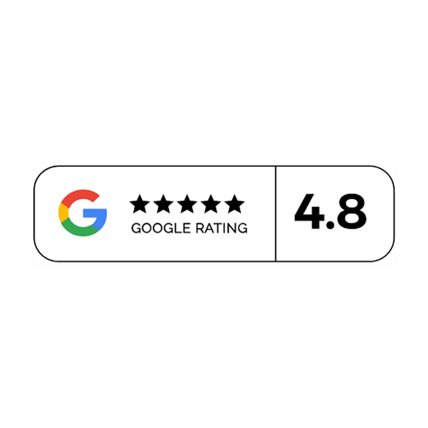 A google rating of 4.8 is shown on a white background.