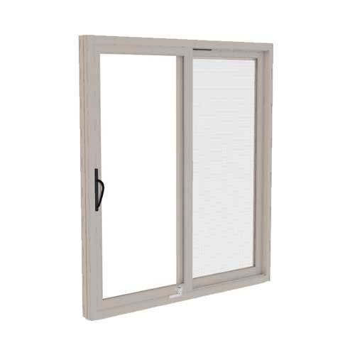 A sliding glass door with a screen on it on a white background.