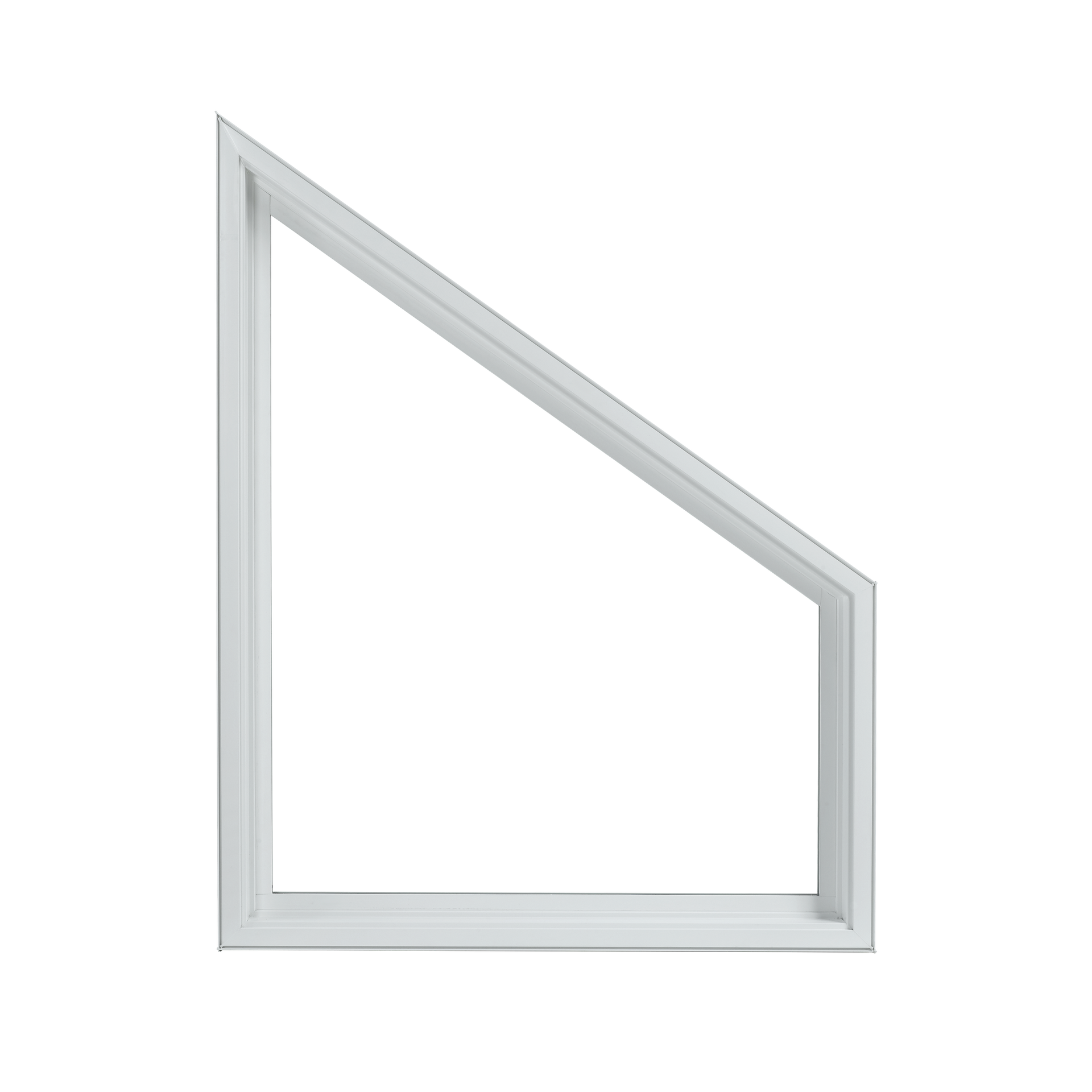 A white triangle window frame on a white background.