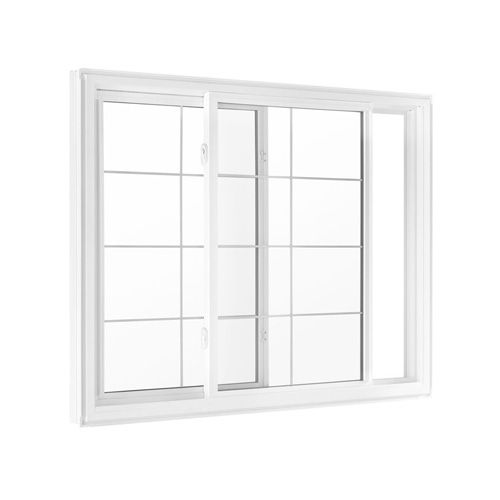 A white sliding window with a grid pattern on a white background.