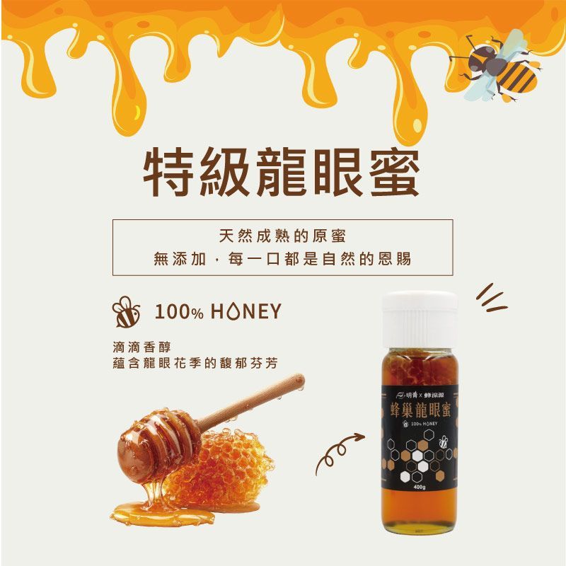 台灣蜂巢龍眼蜜400公克/瓶