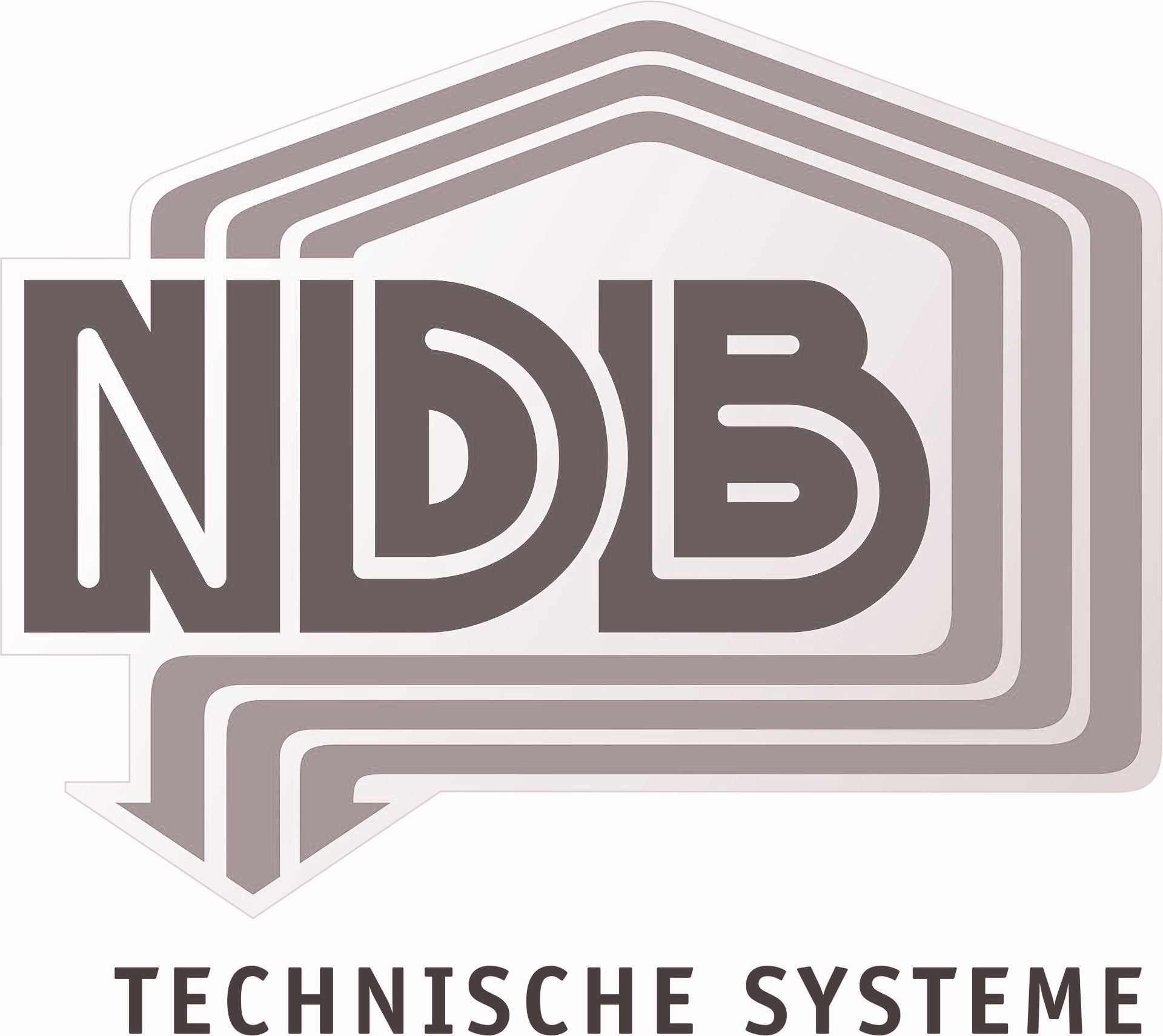 NDB Technische Systeme Logo in Grau und Schwarz mit geschichteter geometrischer Kontur