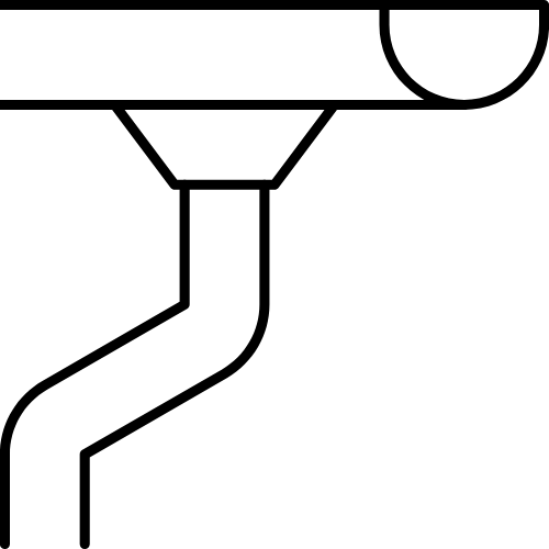 A black and white drawing of a gutter on a white background.