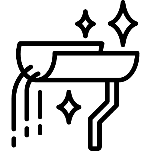 A black and white icon of a gutter