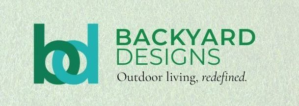 Backyard Designs logo in teal and green with the tagline “Outdoor living, redefined.”