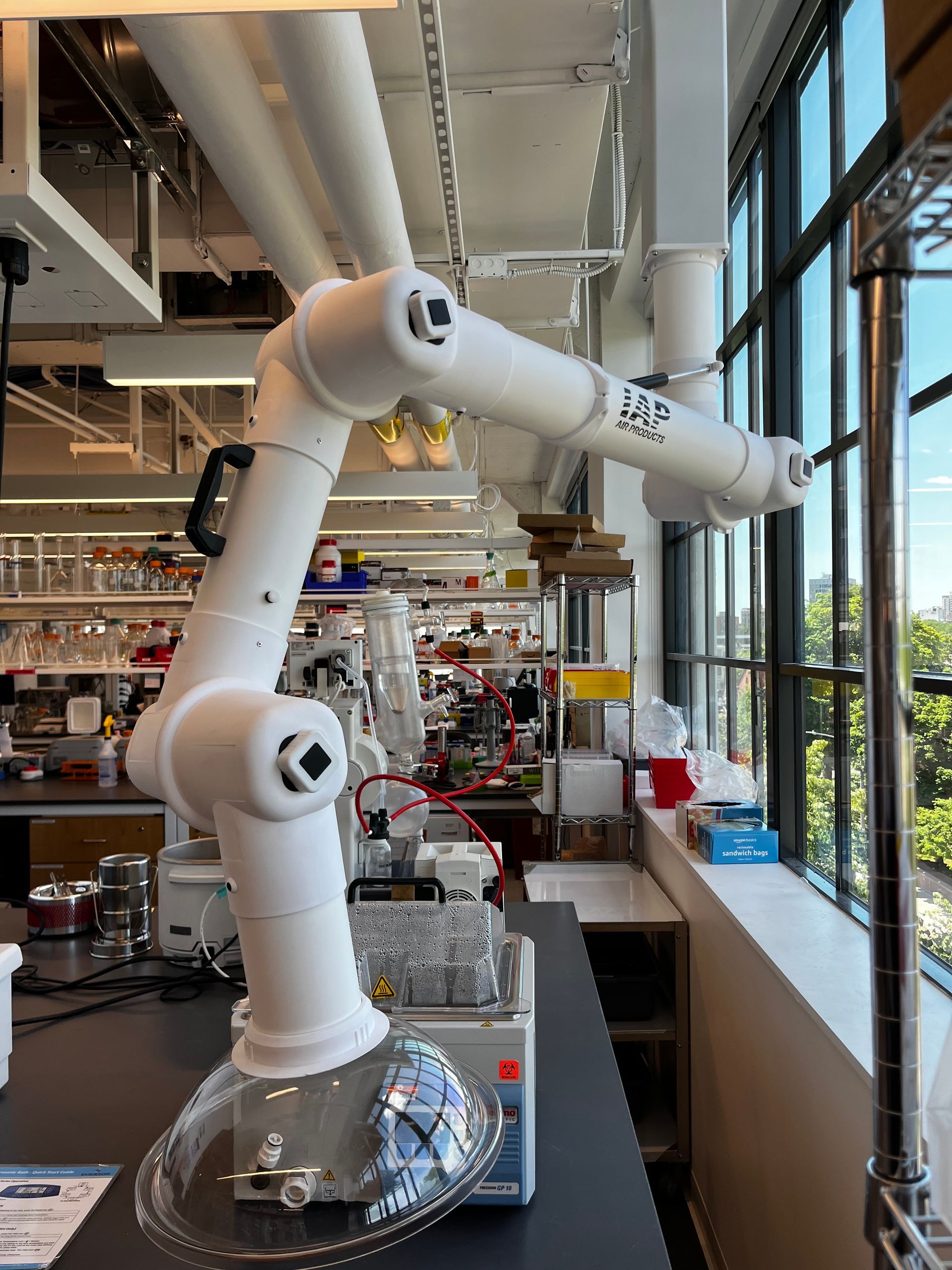 Lab snorkel fume arm in use