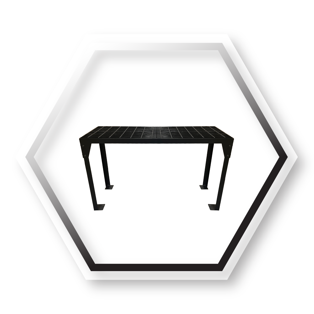 Full Steel stand alone table made with a full grated top for applications where debris needs to fall through the work surface