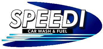 Speedi Car Wash & Fuel logo with white text on a blue background.