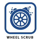 Blue icon showing a car wheel being scrubbed with bubbles. Text below reads